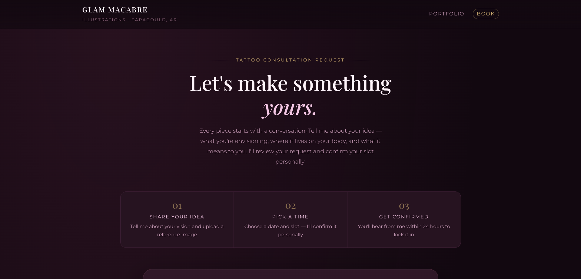 Glam Macabre booking page