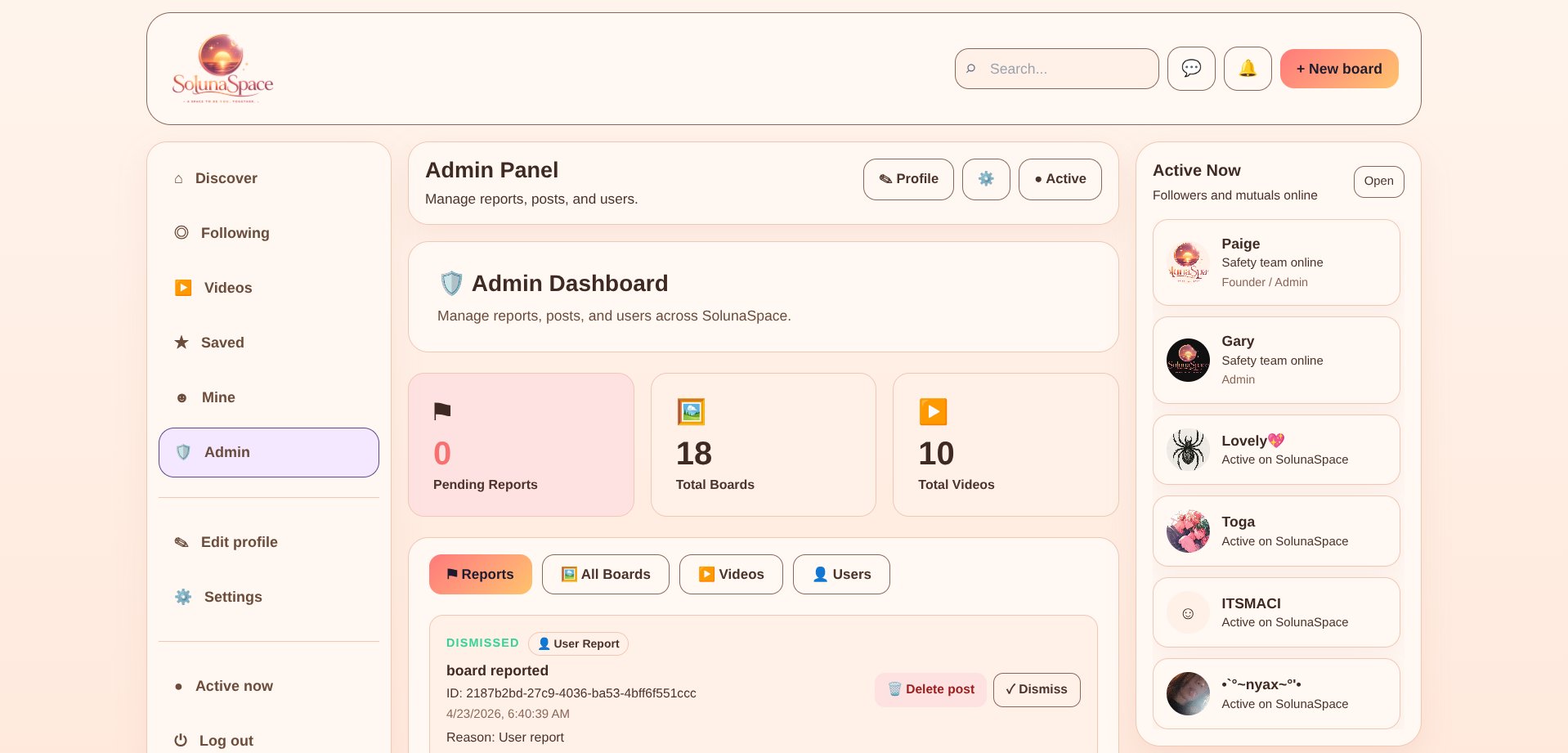 Admin dashboard