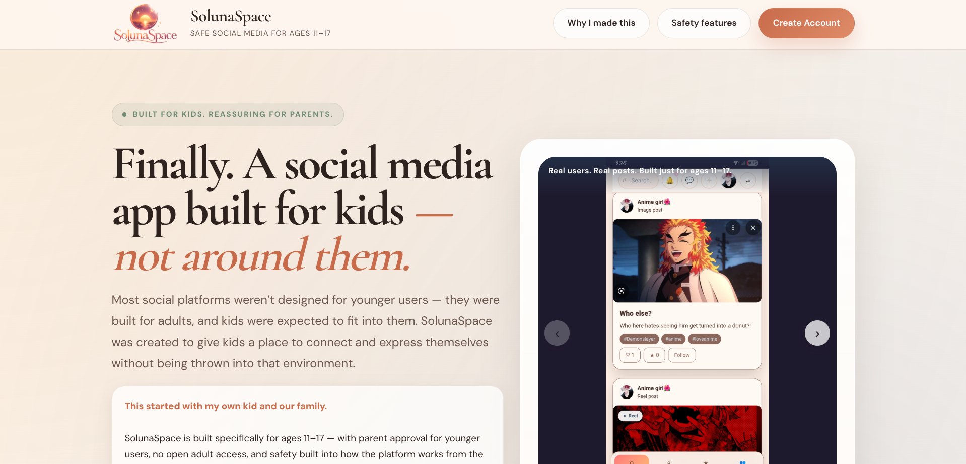 SolunaSpace landing page